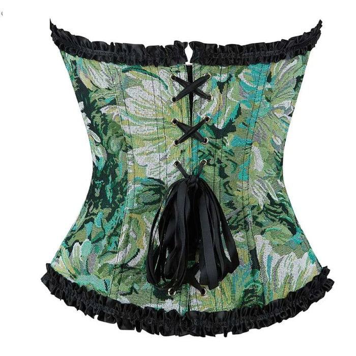 Ruffled Lace Trim Boned Corset Top Green Renaissance Christmas Lingerie