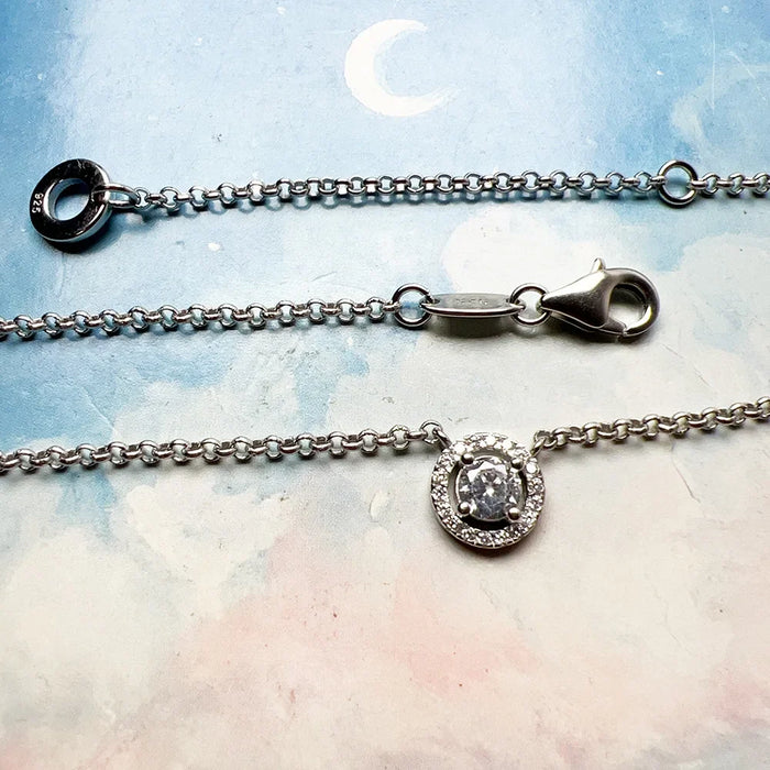 925 Sterling Silver Round Zircon Halo Pendant Necklace Jewelry For Women