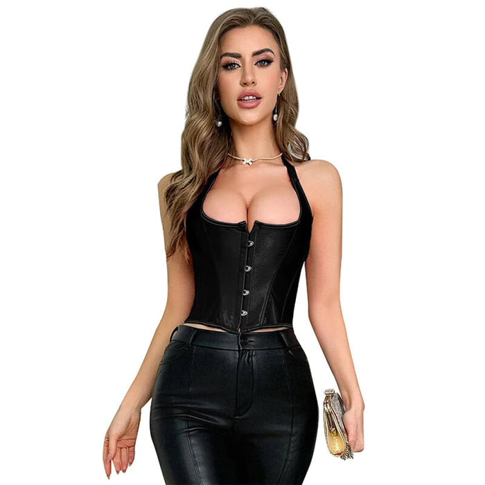 Steampunk Gothic Overbust Corset Plus Size S-6Xl 12 Plastic Boning Halterneck Satin 5 Busks
