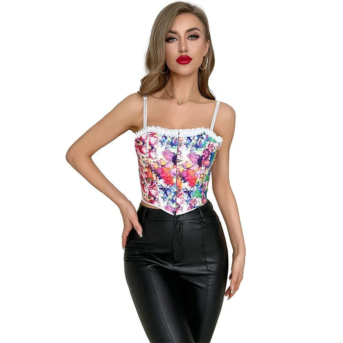 Summer Lace Trim Bustier Corset Plus Size S-Xxl Spaghetti Strap Cropped Top