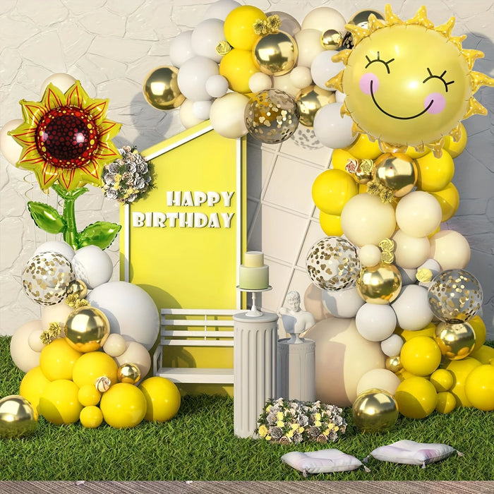 112Pcs Sunflower Sun Balloon Set Suitable For Birthday Party Anniversary Wedding Graduation Ceremony Decoration