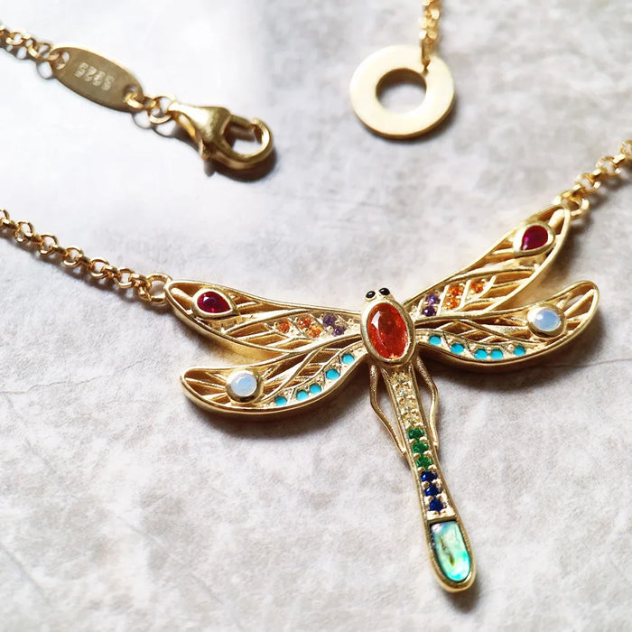 925 Sterling Silver Bohemian Dragonfly Necklace Fine Jewelry For Women