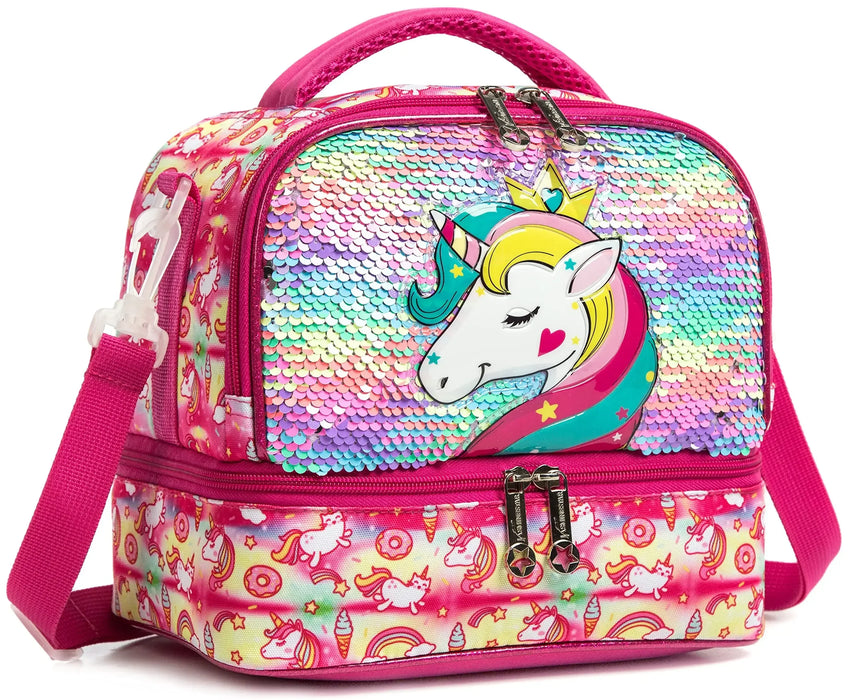 Insulated Bento Cooler Bag For Kids 2 Compartments Adjustable Strap