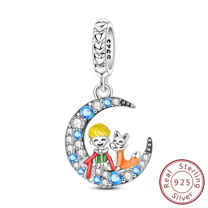 925 Sterling Silver Little Prince & Fox Pendant Fits Bracelet / Necklace Diy Gift