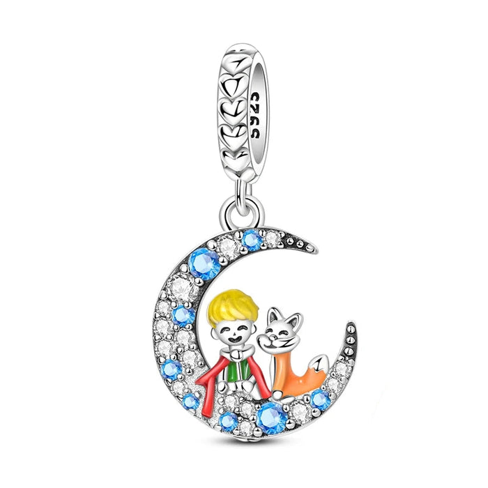 925 Sterling Silver Little Prince & Fox Pendant Fits Bracelet / Necklace Diy Gift