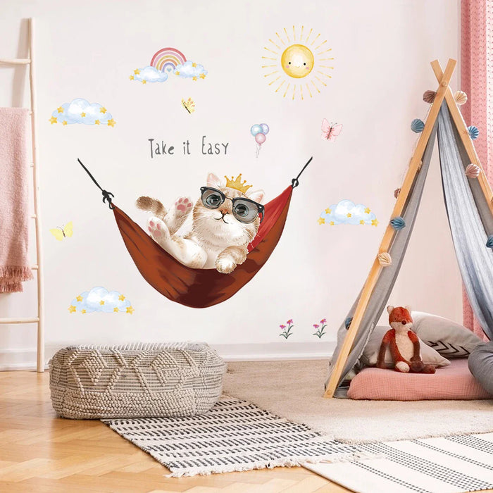 Adorable Cat Sun Wall Decals For Kids Room Decor