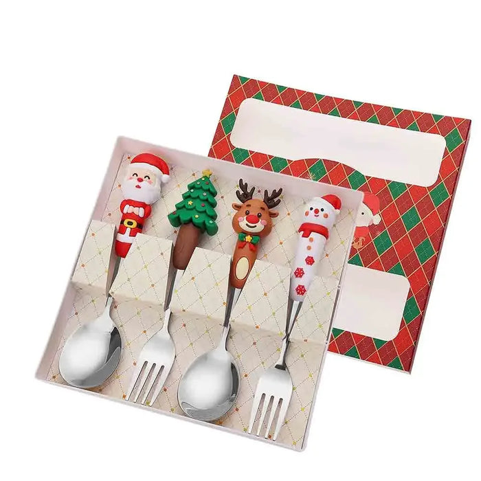 4 Piece Christmas Cutlery Set With Elk & Tree Design