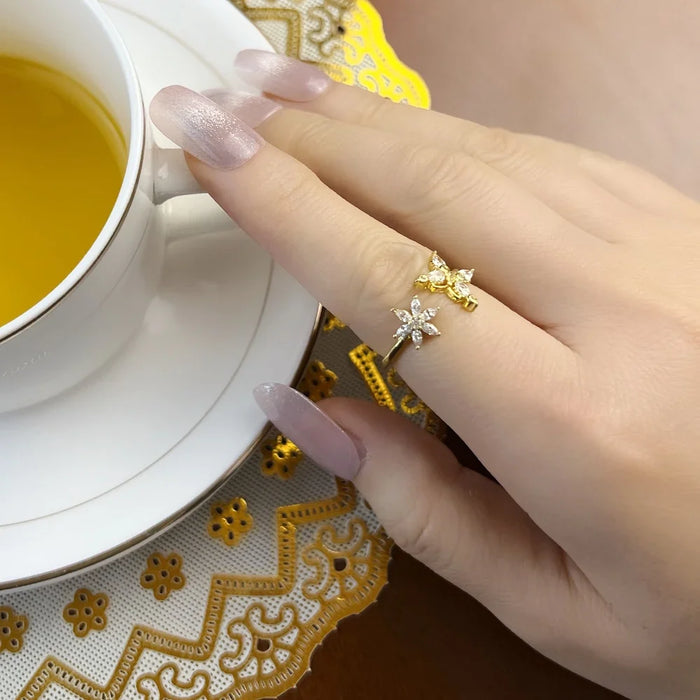 925 Sterling Silver Flower & Butterfly Ring Romantic Gift