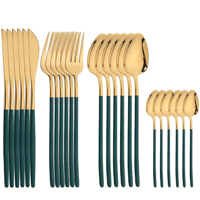 24 Piece Gold Stainless Steel Cutlery Set For Dining And Kitchen Use