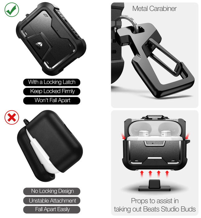 For Beats Studio Buds 2021 Case Led Visible 360 Degree Full-Body Shockproof Rugged Protective Case With Secure Lock Keychain Design