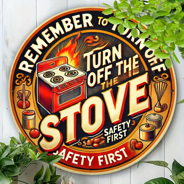 Vintage Kitchen Stove Safety Sign 8X8 Inch Aluminum Wall Art Retro Style Reminder