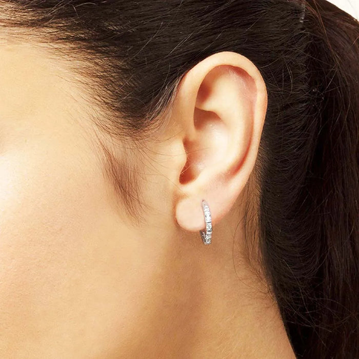 925 Sterling Silver Real Hinged Hoop Earrings With White Zircon Fine Jewelry For Women