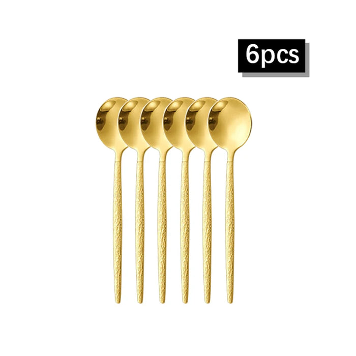 30 Piece Gold Hammered Stainless Steel Cutlery Set Dishwasher Safe