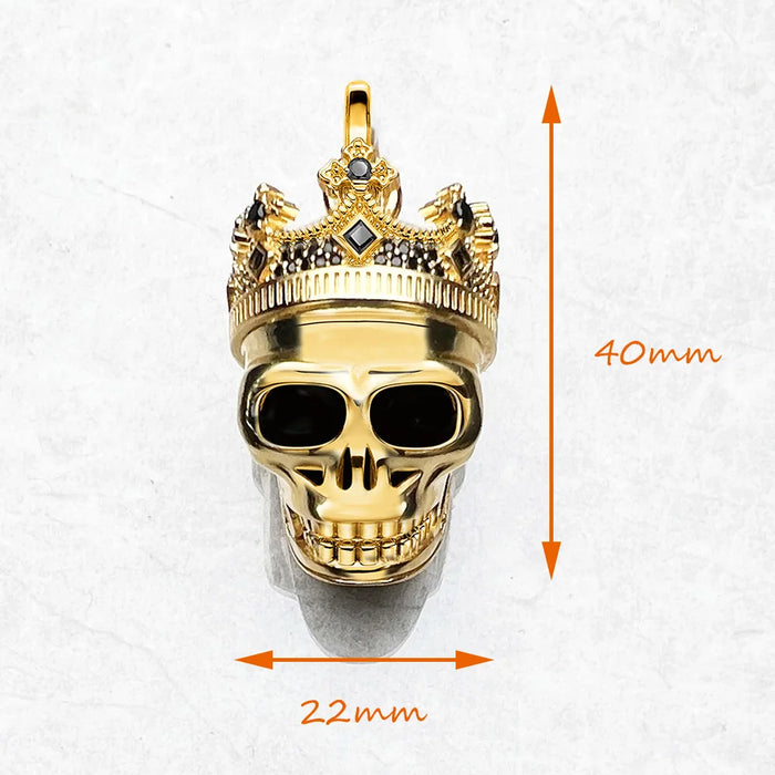 925 Sterling Silver Golden Skull King Pendant With Crown Rebel Street Jewelry For Men & Women