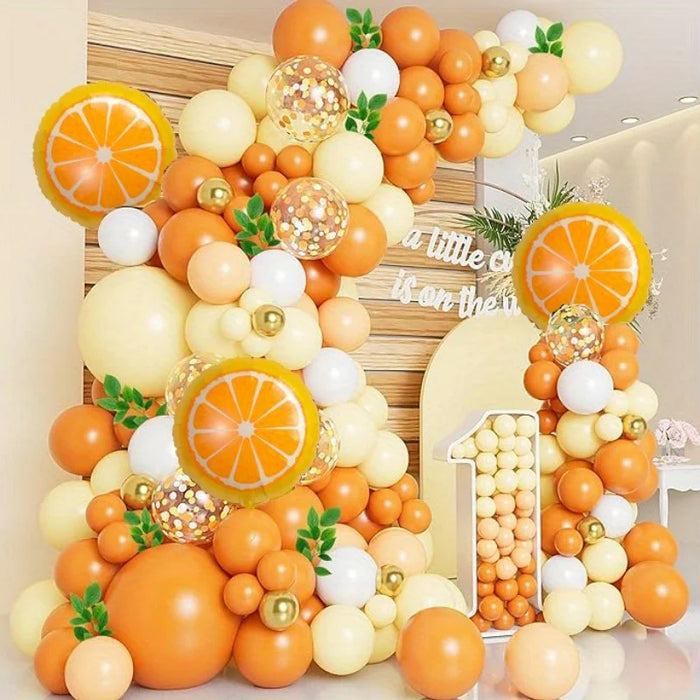 128Pcs Orange Party Balloon Arch Set Suitable For Fruit-Themed Events Birthday Parties Anniversaries And Other Scenes Decoration