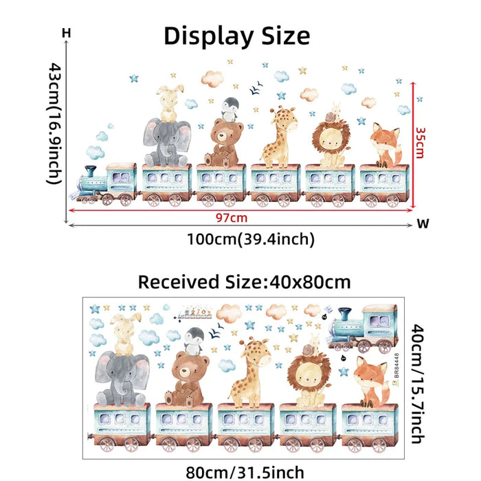 Adorable Animal Train Wall Stickers For Kids Room Decor