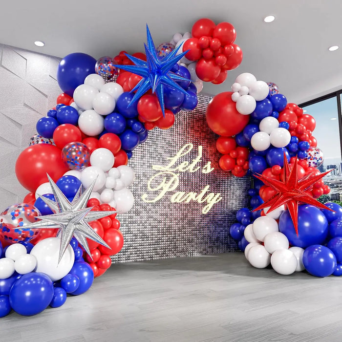 129Pcs Red White And Blue Balloon Garland Arch Kit Independence Day Graduation Baseball Birthday Party Room Decoration Supplies