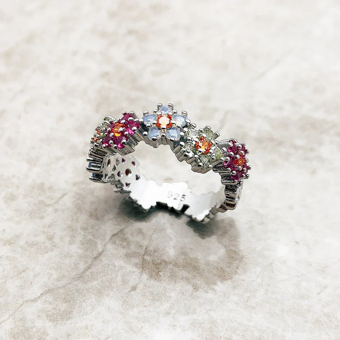 925 Sterling Silver Floral Stone Ring Romantic Gift