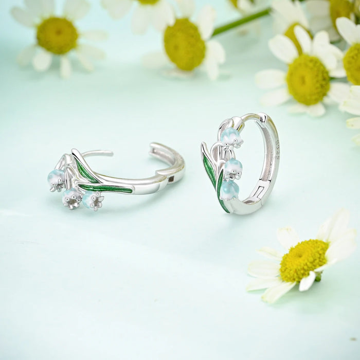 925 Sterling Silver Lily Hoop Earrings Fits Charms Elegant & Fine