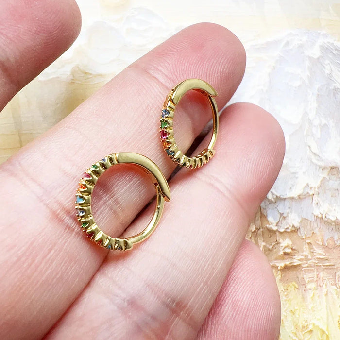 925 Sterling Silver Boho Chic Gold Plated Hoop Earrings Colourful Stones Real Women Fine Jewelry Bohemian