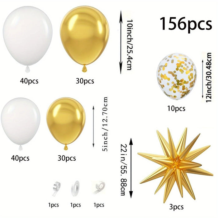 156Pcs White And Gold Birthday Balloon Wreath Arch Set Birthday Party Wedding Dress Celebration Anniversary Eid Decoration