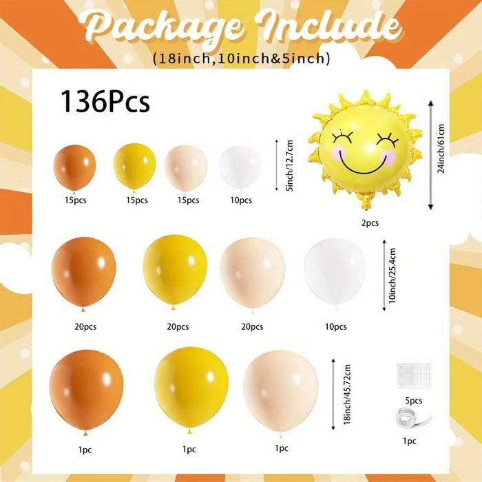 136Pcs Retro Nude Orange Yellow Balloon Set Sunshine Theme Birthday Brilliant Party Anniversary Party Wedding Decoration