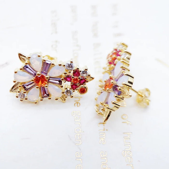 925 Sterling Silver Colourful Stone Stud Earrings Handcrafted