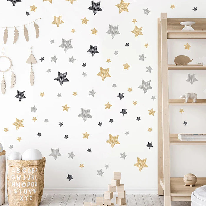 Gold Black Stars Graffiti Wall Stickers For Kids Room Decor