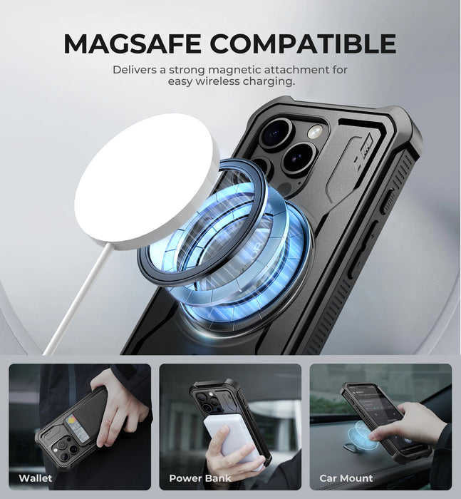 For Iphone 15 Pro Compatible With Magsafe Full-Body Shockproof Shell Case Holder With Built-In Screen Protector