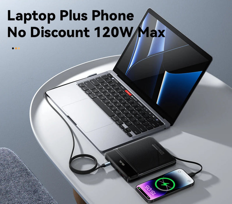 120W 20000Mah Power Bank With Two Built-In Cables 100W Pd Fast Charging For Iphone 16 15 14 Pro Max Ipad Macbook Laptop