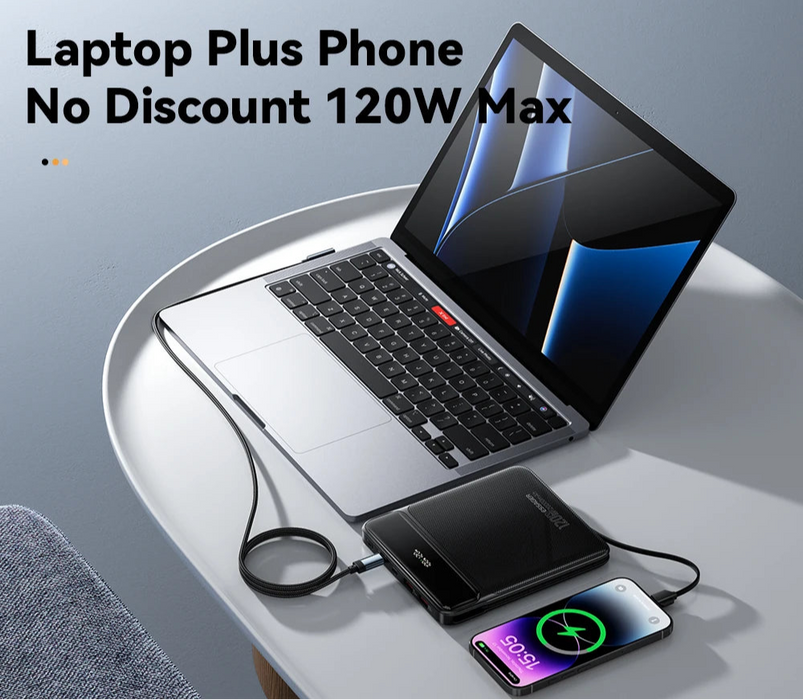 120W 20000Mah Power Bank With Two Built-In Cables 100W Pd Fast Charging For Iphone 16 15 14 Pro Max Ipad Macbook Laptop