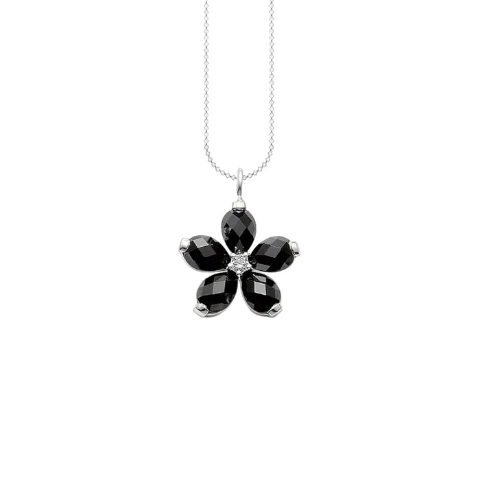 925 Sterling Silver Romantic Gift Black Petals Flower Necklace