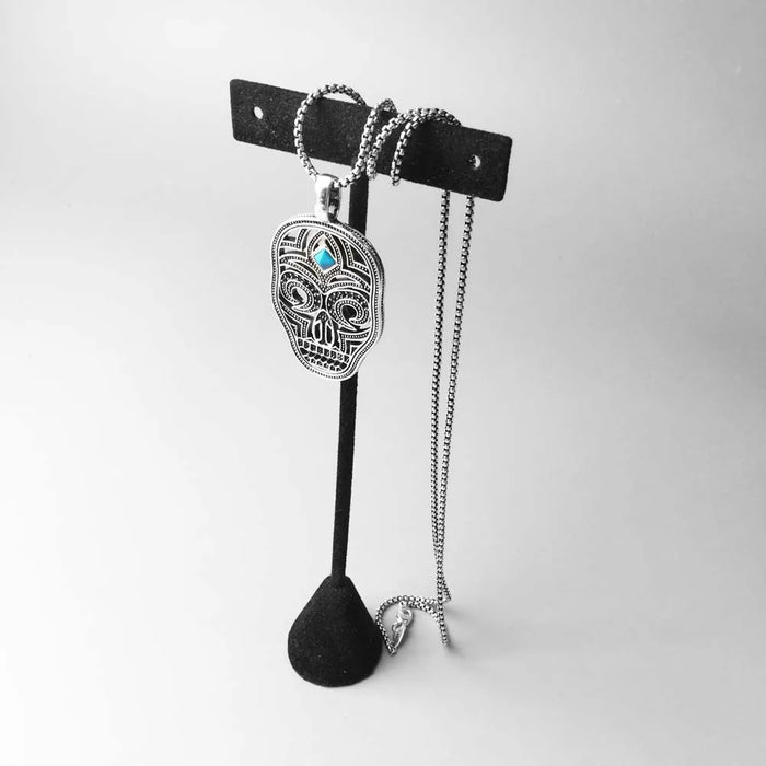 925 Sterling Silver Blue Stone Skull Mask Pendant Rebel Street Jewelry For Men & Women