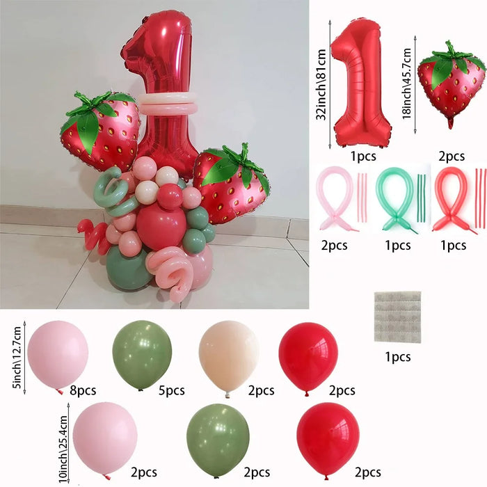 31Pcs Strawberry Themed Set 32-Inch Figure 1 Foil Balloons For Birthday Party Celebrations And Other Balloon Combinations