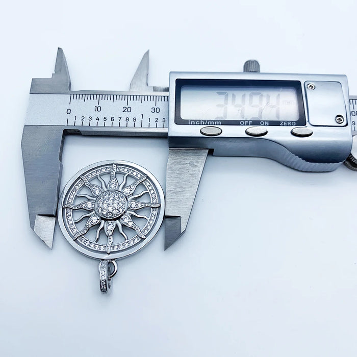 925 Sterling Silver Vintage Sun Pendant With White Zircon European Jewelry Gift