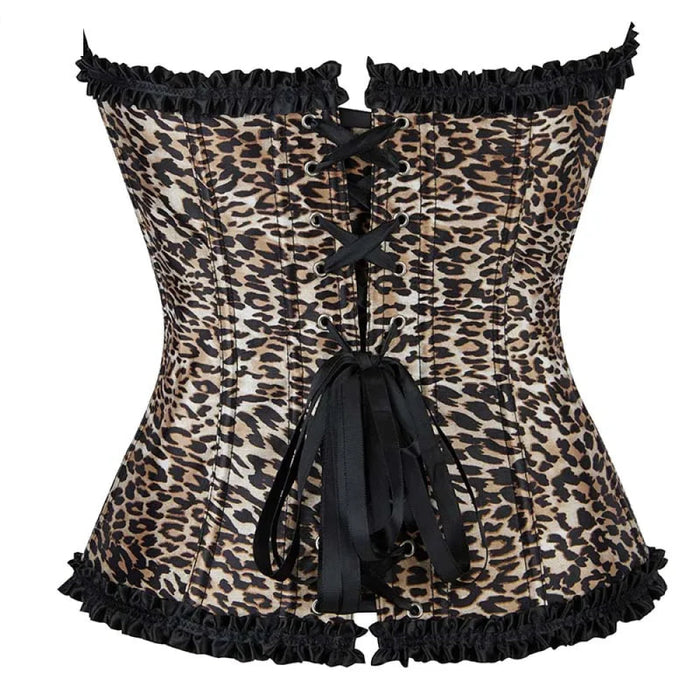 Adjustable Leopard Print Corset Fishbone Support Ruffled Top Xs-Xl Sizes
