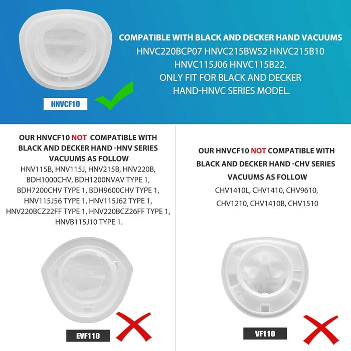 Hnvcf10 Filter Compatible With Black + Decker Hand Vacuums Hnvc215Bw52 Hnvc215B10 Hnvc115J06 Hnvc115B22 6 Pack