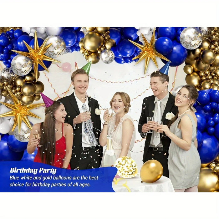 136Pcs Royal Blue And Gold Balloon Arched Garland Set Suitable For Anniversary Wedding New Year And Birthday Party Decoration
