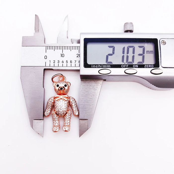 925 Sterling Silver Rose Gold Teddy Bear Pendant Real Jewelry For Women