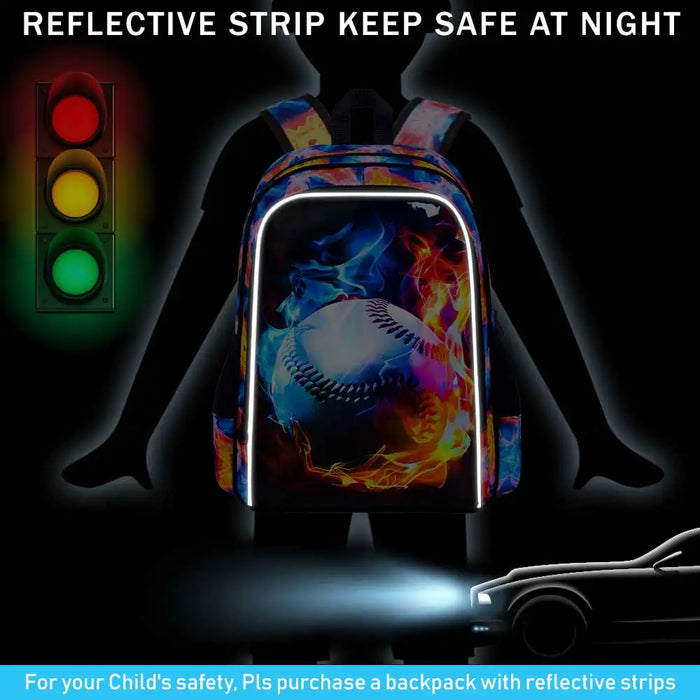 17 Inch School Bag Lunch Bag Set For Teens Water Resistant Baseball Pattern Fits Boys Men