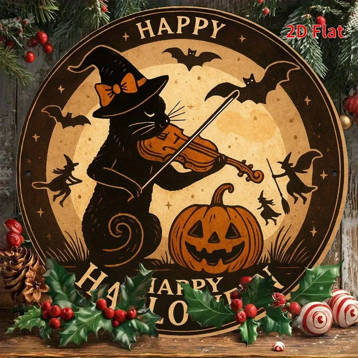 Happy Halloween Cat & Pumpkin Iron Sign 2D Flat Print For Bedroom