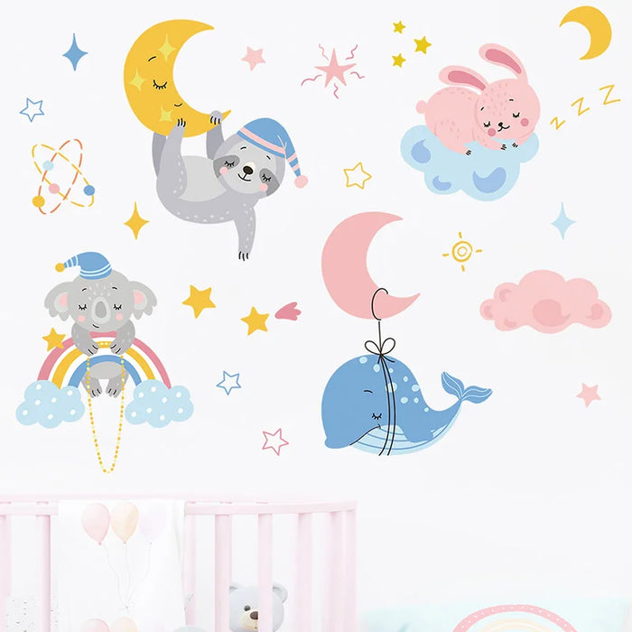 Adorable Cartoon Animal Wall Decals For Kids Room Decor