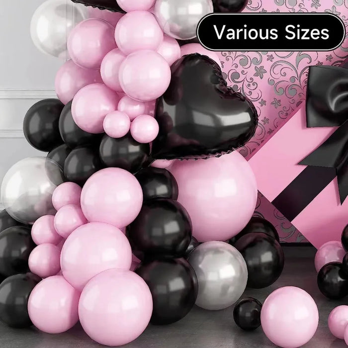 129Pcs Pink Black Theme Balloon Garland Arch Set Birthday Party Wedding Anniversary Celebration Room Interior Decoration