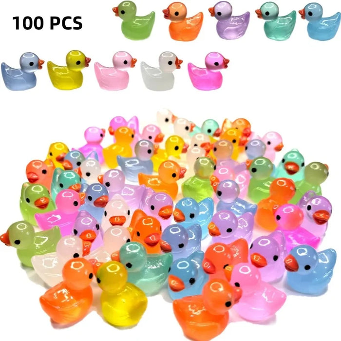 50 / 100 Pcs Mini Luminous Resin Ducks Glow In The Dark Micro Garden Decor