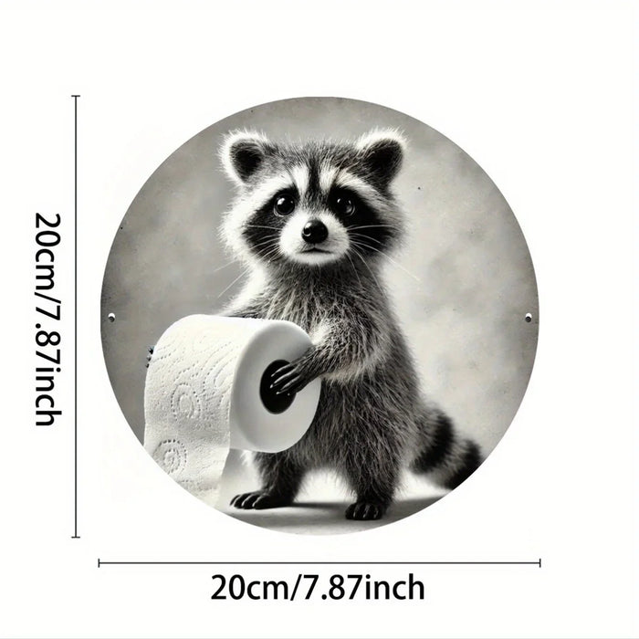 Round Raccoon Metal Wall Art 2D Printed Animal Decor For Home Office Garden & Patio