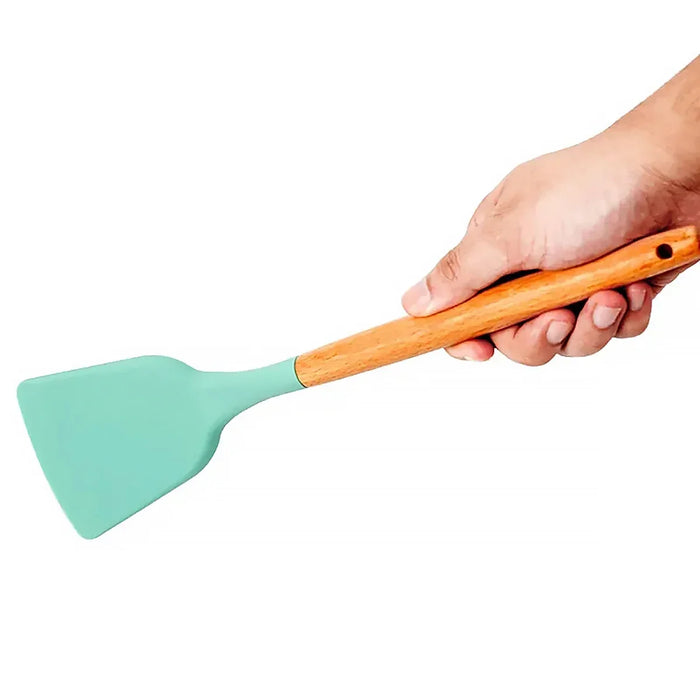 12 Piece Non Stick Silicone Kitchen Utensil Set With Wooden Handles