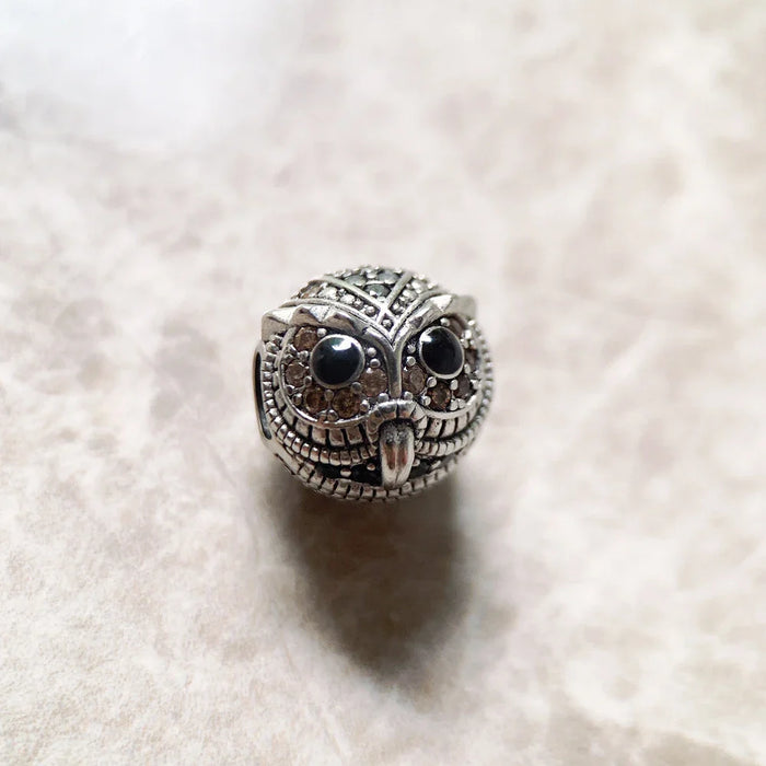 925 Sterling Silver Autumn Owl Bead Charm For Women & Men