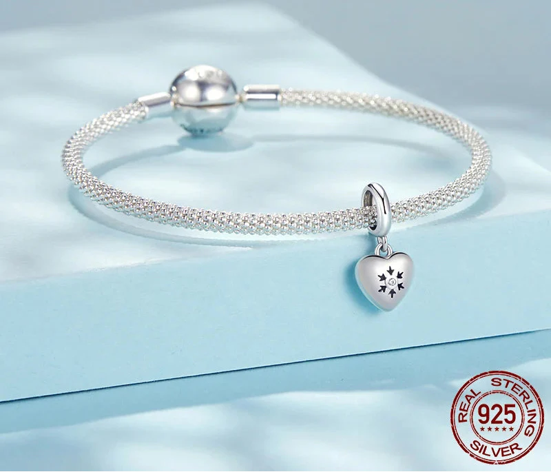 925 Sterling Silver Heart Snowflake Charm Bead