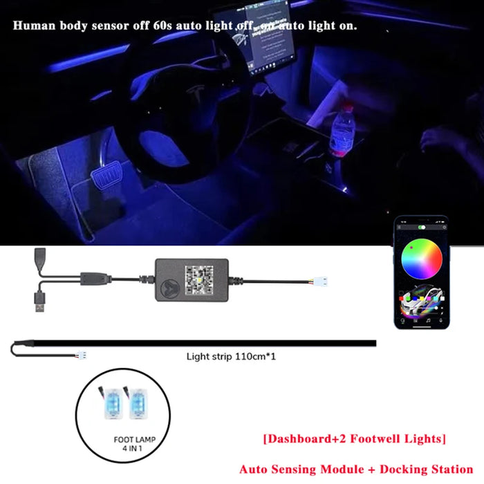 60S Auto Off Car Ambient Light For Tesla Model 3 Y S X