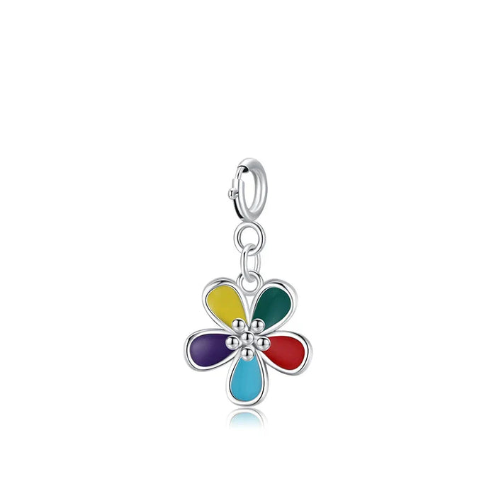 925 Sterling Silver Rainbow Flower Pendant For Diy Bracelets & Necklaces